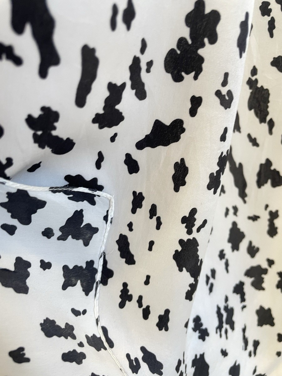 Anafi Italy Silk Scarf White Black Cow Spot Pattern Square Wrap #A123 View 3