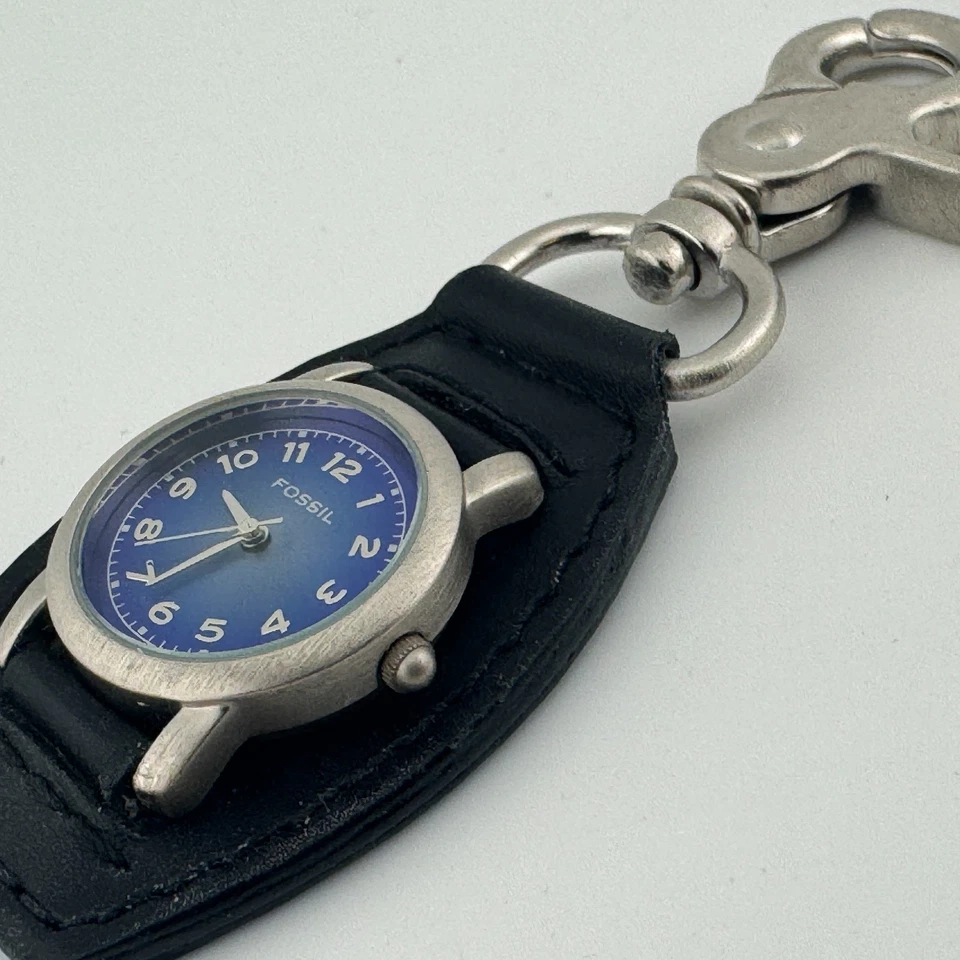 Reloj Bolsillo Fossil Mujer Plateado Azul Snap-on Cuarzo Japón Analógico Batería Nueva Foto 4 de 4
