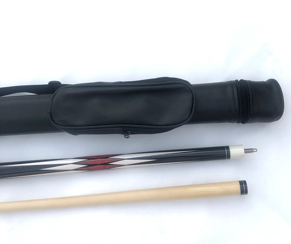 Billard Queue Kö Zweiteilig Schwarz-Rot + 13 mm Profi Leder 146 cm + Köcher 1+1 - Bild 3 von 4