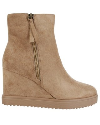 BEQUEME KEILSTIEFEL, WILDLEDER, BEIGE DAMEN HERBSTSCHUHE