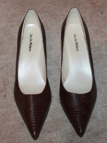 JOJO PALACE Sz 8.5 BROWN PUMPS/HEELS (faux leather/snakeskin w/ 3" stiletto) EUC - Picture 2 of 4