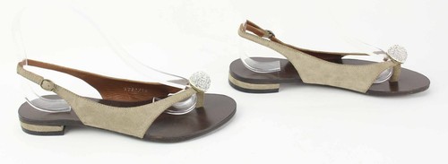 BP Zone Sz 37 Taupe Brown Rhinestone Toe Bauble Low Suede Leather Sandal - Picture 5 of 10