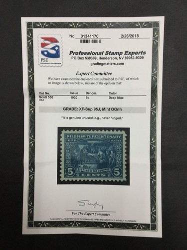 MOMEN: SELLOS DE EE. UU. #550 COMO NUEVOS OG NH CERTIFICADO GRADUADO XF-SUP 95J LOTE #88398 - Imagen 2 de 3