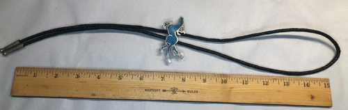 Corbata vintage Bolo turquesa caballo galopante tono plata cuero tejido suroeste - Imagen 8 de 8