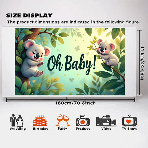 Baby Shower Koala Fiesta Decoración Telón de Fondo Oh Bebé Selva Animal Tema Banner - Imagen 6 de 15