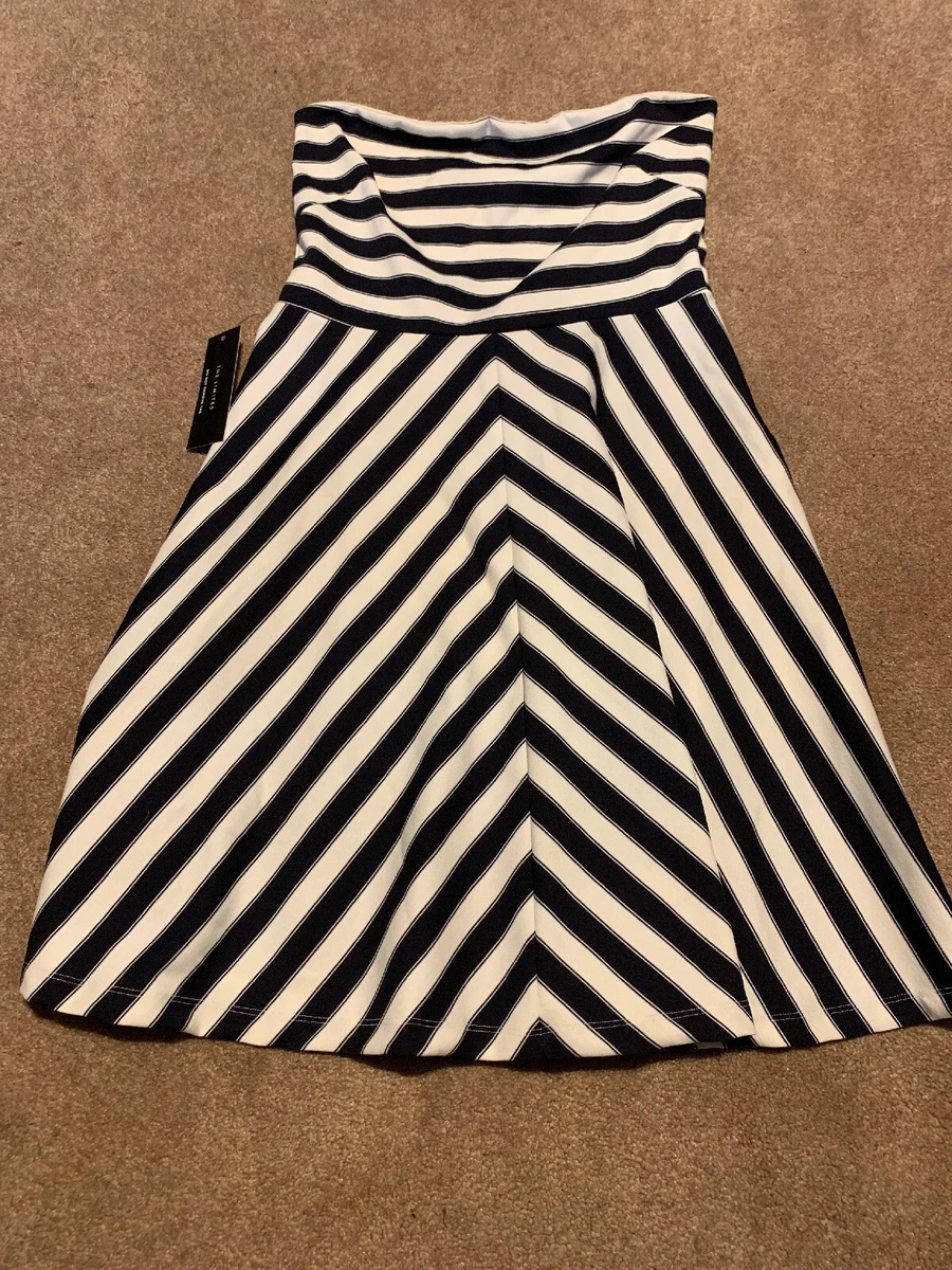 NWT Womens The Limited Navy Blue White Striped Strapless Dress