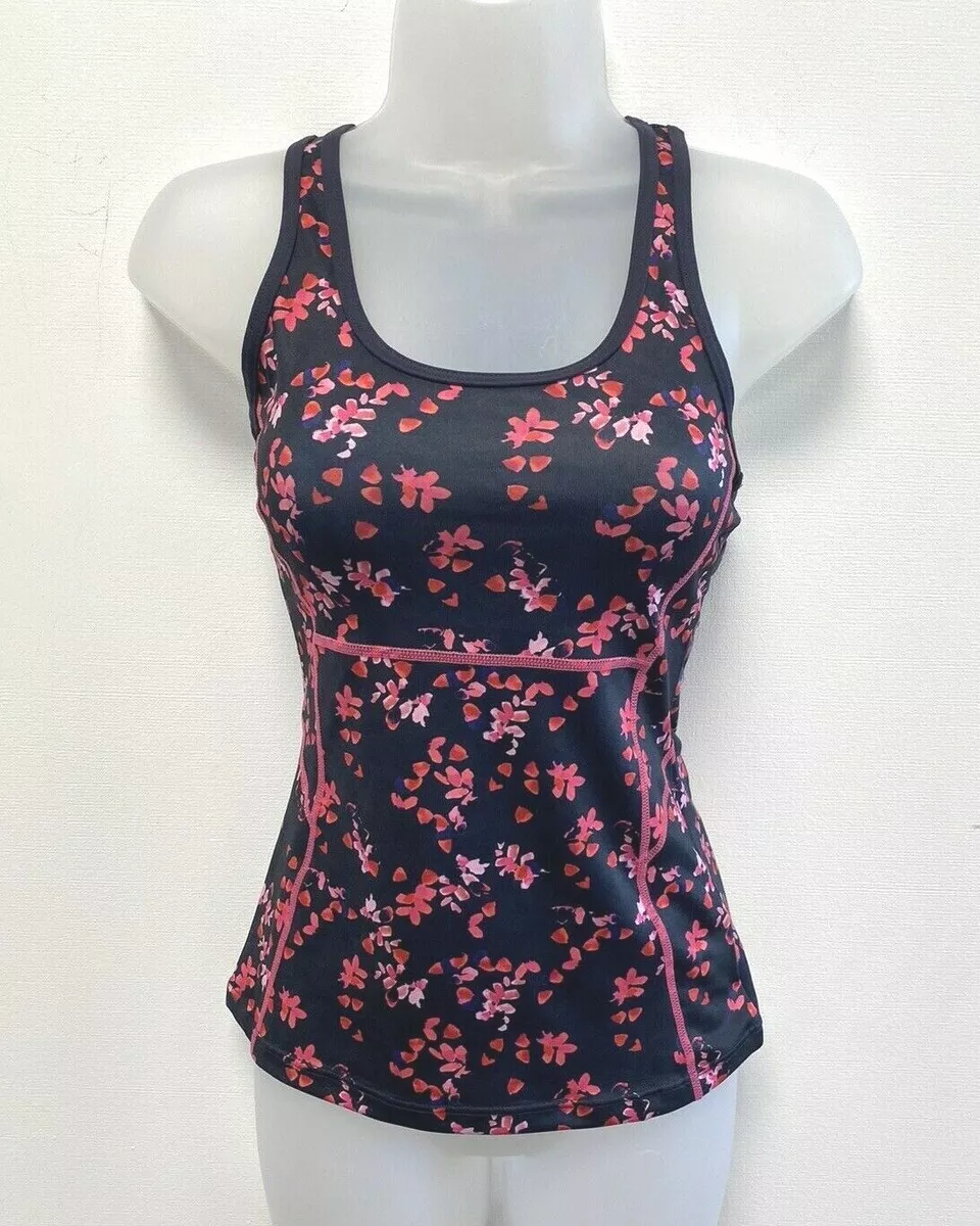 NEW! Joules Activewear Small UK6-8 black and pink floral racerback workout  top