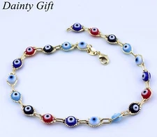 DAINTY Women Girl Lucky Color Evil Eye Beads Gold Chain Anklet Foot Bracelet 10"