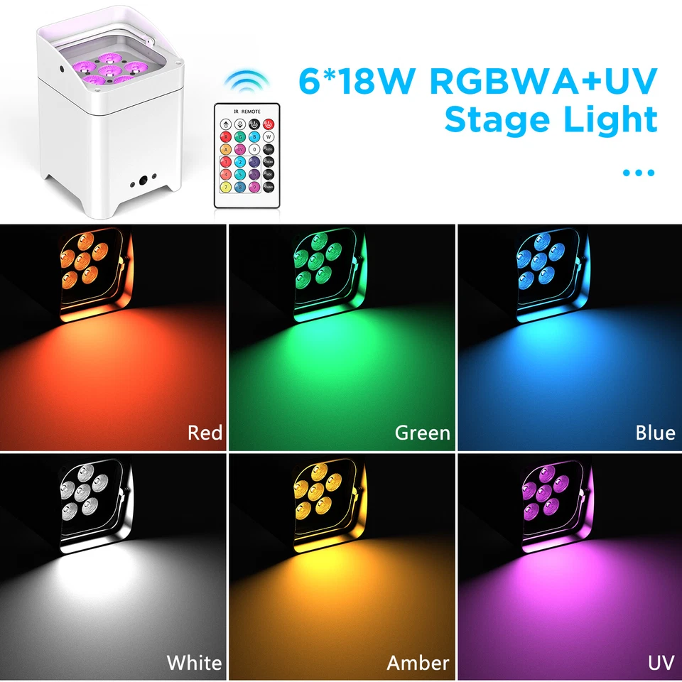 8Pack RGBWA+UV Battery Powered WIRELESS DMX LED Par Lights DJ Uplighting 6x18W - Image 3 of 4