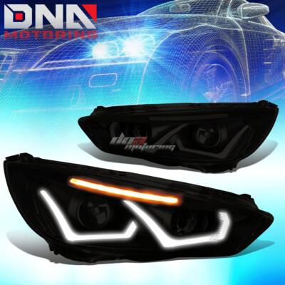 FOR 2015-2018 FORD FOCUS LED DRL+ TURN SIGNAL PROJECTOR HEADLIGHT TINTED CLEAR
