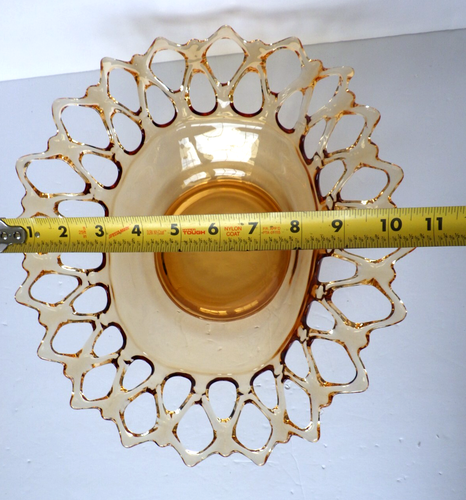 VTG Westmoreland Doric Amber Glass Open Lace Reticulated Oval Centerpiece Bowl - Picture 5 of 13