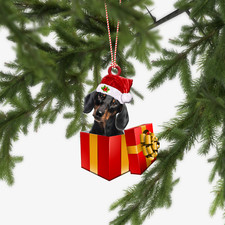 Dachshund Dog Merry Christmas Ornament, Dachshund Dog Santa Xmas Gift Ornament