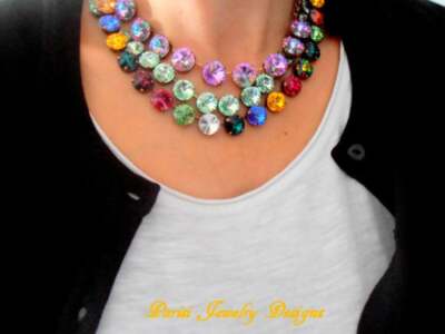 Anna Wintour Multi-colors Choker Necklace made with Rivoli 1122