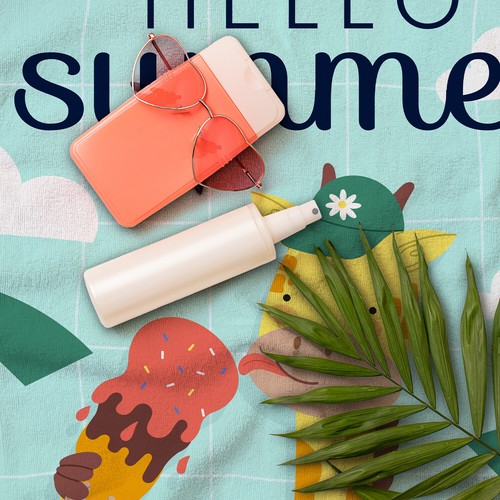 150 x 75 cm Personalised Cartoon Giraffe Hello Summer Beach Towel Holiday Pool - Picture 2 of 12
