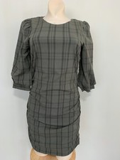 ZARA Khaki CHECK DRESS round neck size xs  #D177A  8342 326  puff sleeves DEFECT