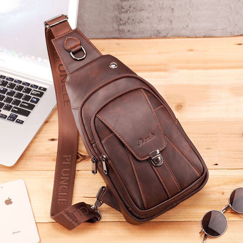 Men's Sling Backpack Genuine Leather Chest Bag Crossbody Bag Shoulder Sport Bag Men's Sling Backpack Genuine Leather Chest Bag Crossbody Bag Shoulder Sport Bag