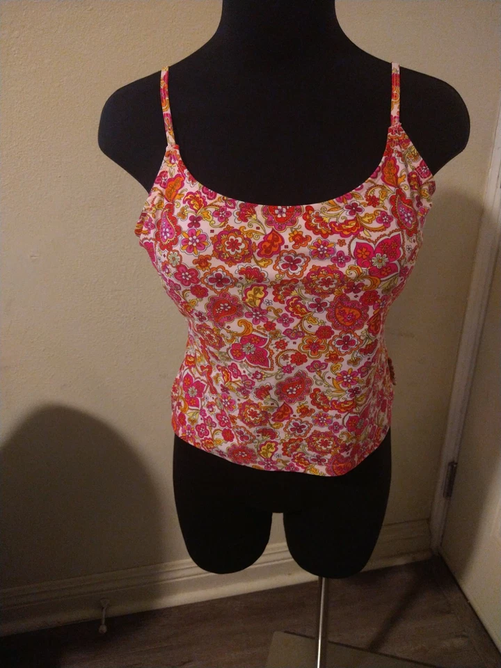 Tankini top floral vintage Swim Systems pink  Size Large fits more like a medium - Image 2 of 4