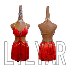 New Latin Dance Dress Competition Skirt Dress Adult Red Matador Split Skirtes