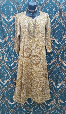 Silk Kaftan Tunic Dress Batik Bohemian Hippie Caftan Ivory Gold