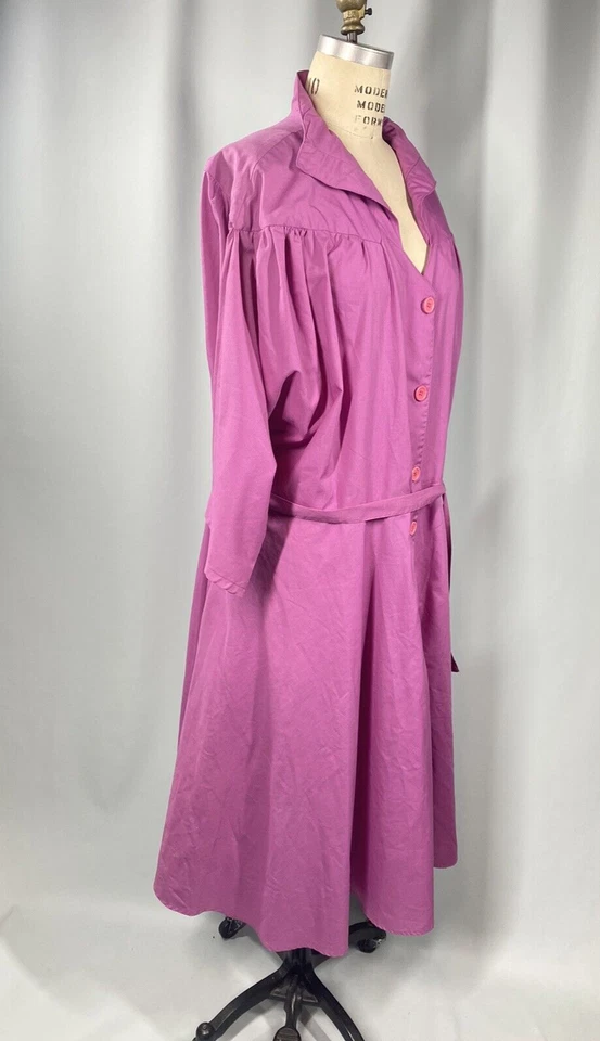 Винтажное платье плюс женщин размер 28 30 4XL фиолетовый рубашка талии 80-х хлопок ретро - Изображение 3 из 4