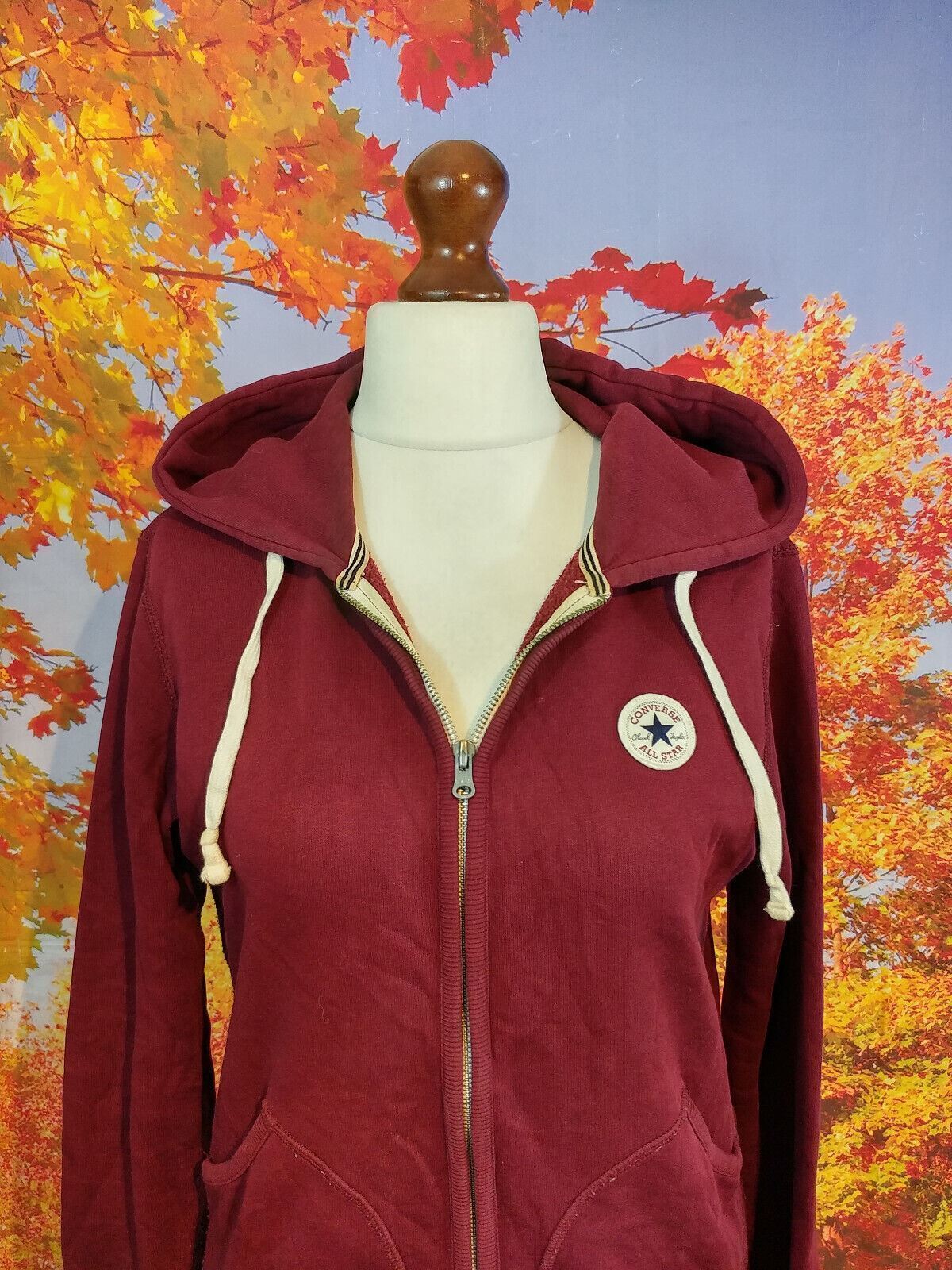 Converse All Star red purple draw strings full zip Hoodie. UK women's size XS thumbnail 5