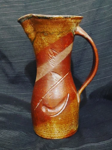 Vintage Signed Studio Art Pottery Brown Glazed Large 10" Pitcher 
