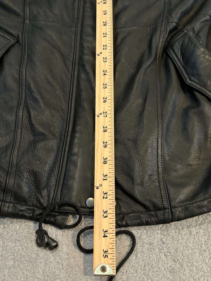 Jaqueta de couro pesada Field Gear feminina pequena preta com capuz acabamento de pele sintética casaco - Imagem 4 de 4