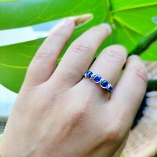 Dainty Handmade Blue Beaded Wire Ring, size 6