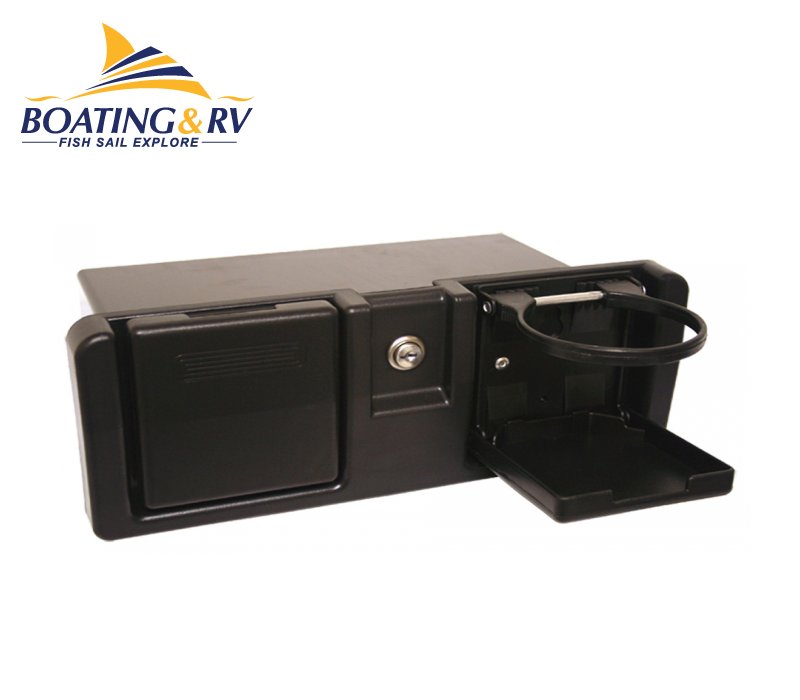 Marine Boat Glove Box Black Plastic Storage Box With Cupholder & Key