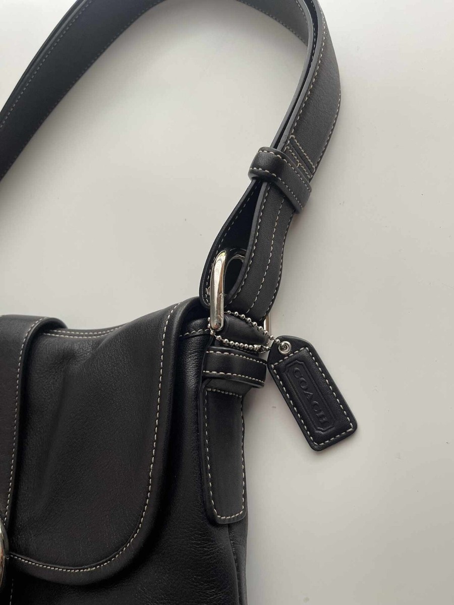 バッグ Coach y2k Soho Black Leather Handbag Coach Vintage Y2K Soho Black Leather Buckle Flap Shoulder