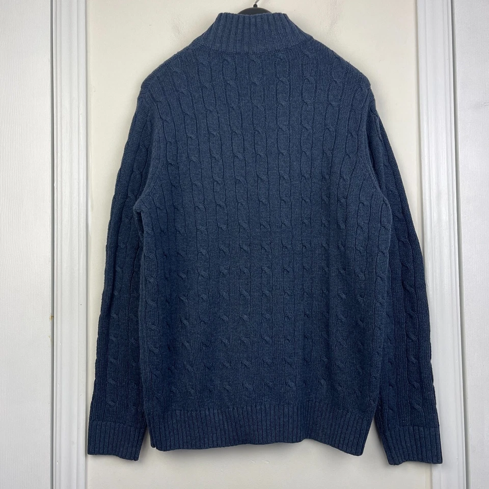 Vineyard Vines мужской M ягненка шерсти смесь насмешливый шеи кабель вязаный свитер 1/4 молнии синий - Изображение 4 из 4