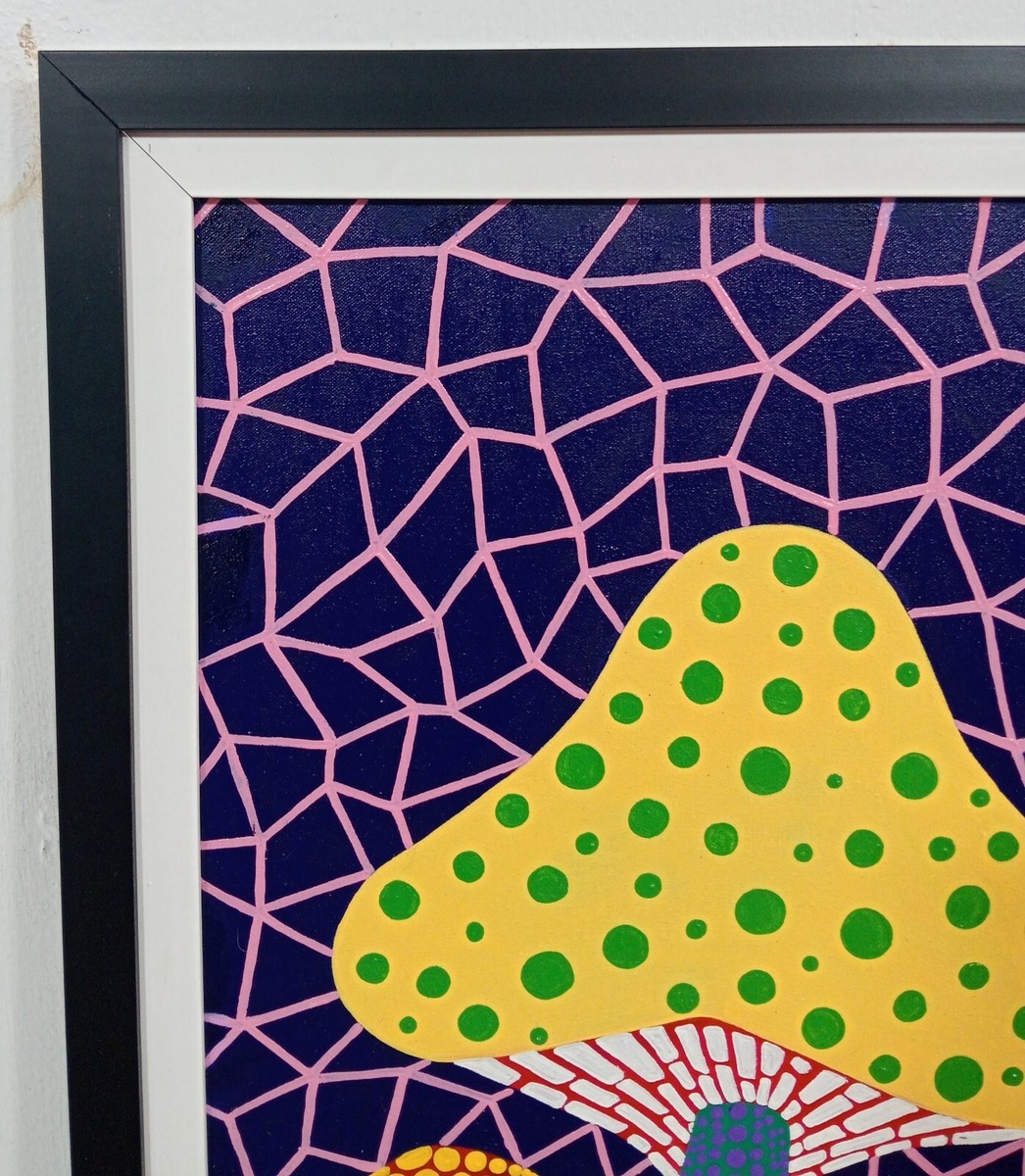 YAYOI KUSAMA ACRYLIC ON CANVAS SIGNED AND DATED 2004 WITH FRAME