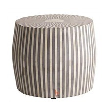 Sgabello rotondo grigio antico | Sgabello artigianale intarsiato in osso per arredamento camera da letto 