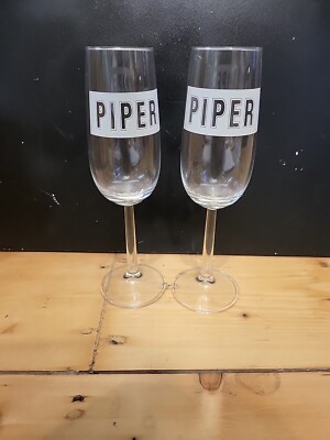 2 RARE PIPER HEIDSIECK CUVEE  FRENCH CHAMPAGNE CRYSTAL FLUTES LGE WHITE LOGO B50