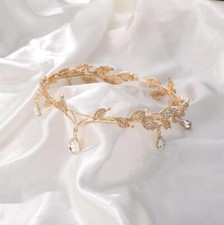 Crystal Wedding Diadem, Bridal Floral Headband, Gold Bridesmaid Headpiece