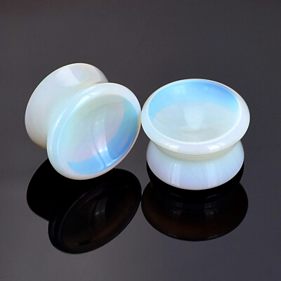 PAIR Ear Gauges Organic Stone Ear Plugs Flesh Tunnels Double Saddle 2G-16MM USA