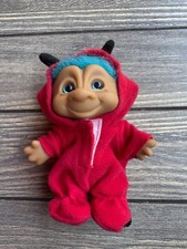 Vintage Russ Troll Doll In Red Devil Outfit With Blue Hair 5" Collectible Figure