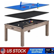 7FT Pool Table /Dining Top  Table Tennis 3-in-1 Multi Game Billiard Table Set