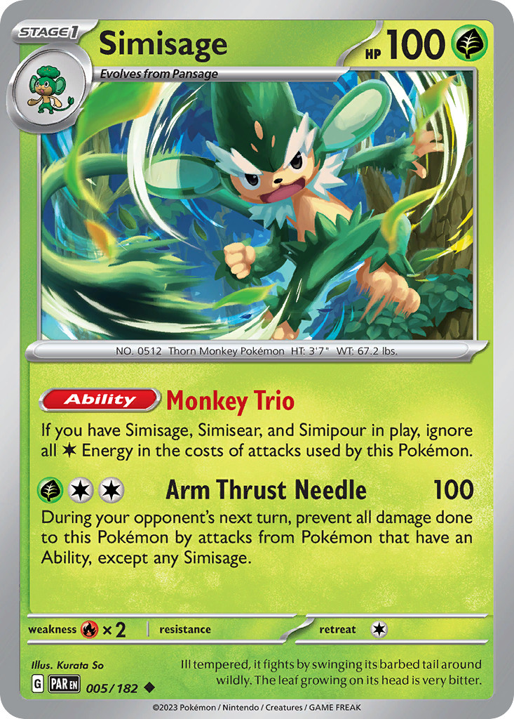 Simisage 005/182 Reverse Holo - Paradox Rift - Pokemon TCG - NM