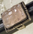 vintage chinese export carved sterling silver ring orchid china mark rose quartz — photo 1