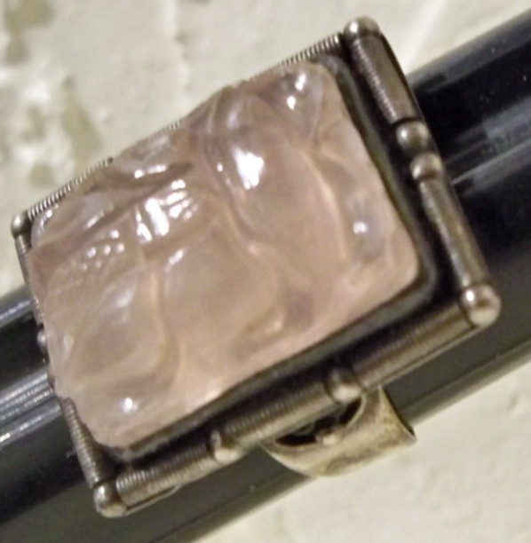 vintage chinese export carved sterling silver ring orchid china mark rose quartz
