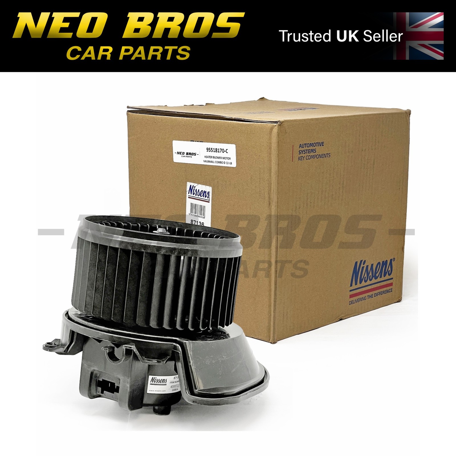 Interior Heater Blower Motor Vauxhall Combo D 2012 to 18 95518170 New NISSENS
