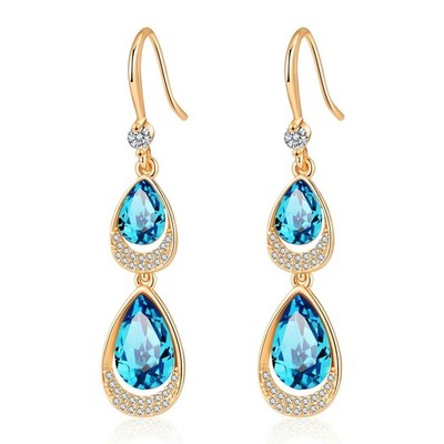 Austrian Crystal Halo Double Teardrop Hollow Drop Dangle Earrings for Women - 04