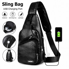Men's Sling Bag Crossbody Chest Backpack USB Charging Port Travel Shoulder Bag