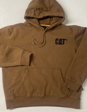 Caterpillar Embroidered CAT Logo Hoodie Men's MEDIUM S3 Cord Sweatshirt BROWN