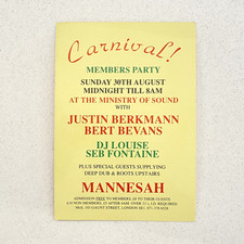 Carnival Members Party At The Ministry Of Sound Rave Flyer.....