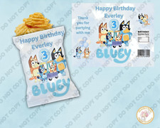 Bluey Birthday Party Pack Personalised Chip Bags, Labels, Wrappers & Goody Bags