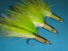 FLY FISHING FLIES - Chartreuse/White Deep SURF CANDY size 1/0 (3 ea.) w/ epoxy