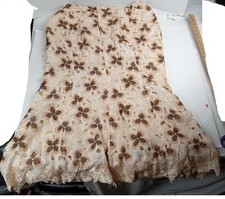 Vintage Floral Embroidered Lace Maxi Skirt 1X 2X Beige Brown Panel Flare 18x40"