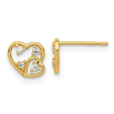 14k Yellow Gold Polished Cubic Zirconia Hearts Childrens Post Stud Earrings